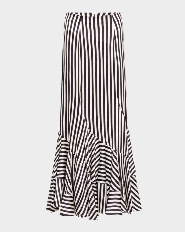 Florina Striped Ruffle Maxi Skirt